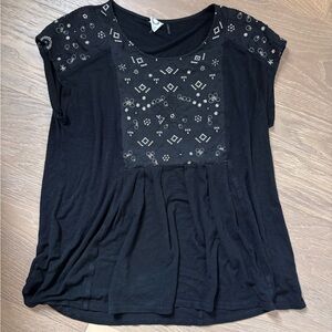 Anthropologie Black and Gold Embroidered Top